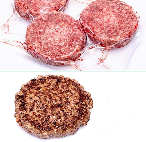 Superchilled coarse ground puck with fresh beef